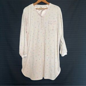 Aria Essentials light pink floral long sleeve cotton poly blend nightgown M L